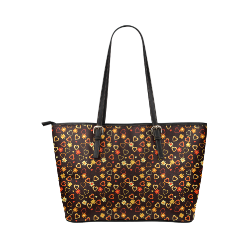 Hearts And Flowers Leather Tote Bag/Large (Model 1651)