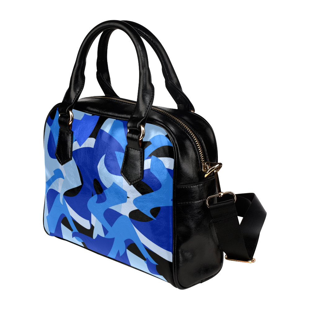 A201 Abstract Shades of Blue and Black Shoulder Handbag (Model 1634)