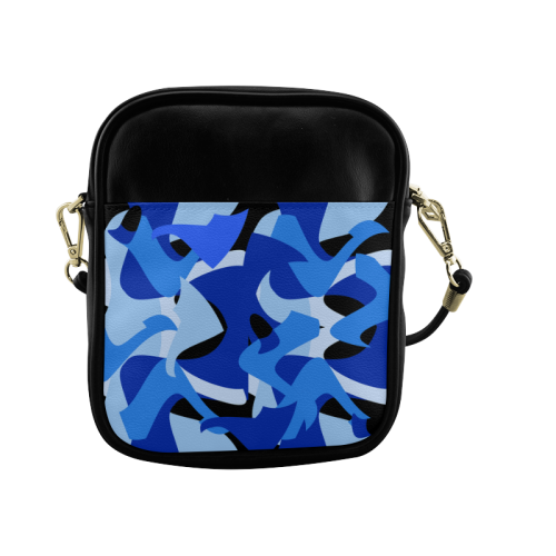 A201 Abstract Shades of Blue and Black Sling Bag (Model 1627)