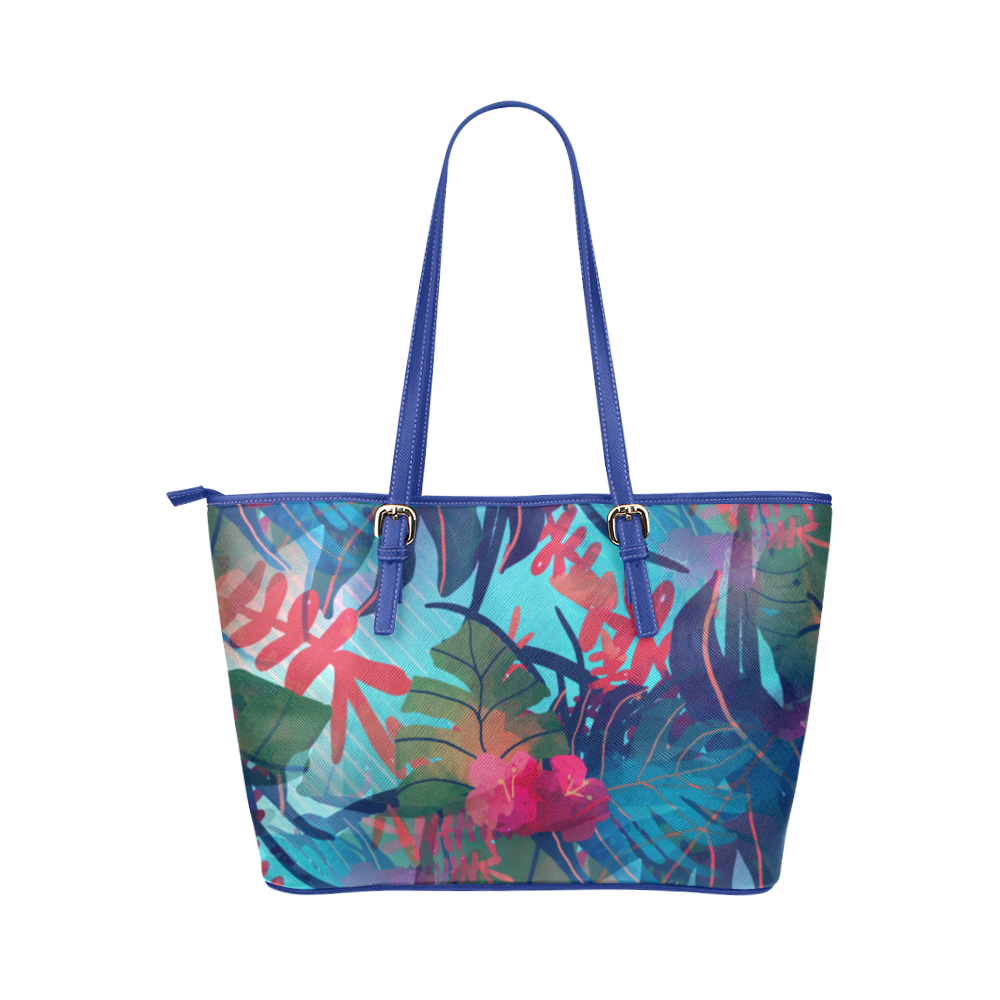 Tropical Blues Leather Tote Bag/Large (Model 1651) | ID: D288015