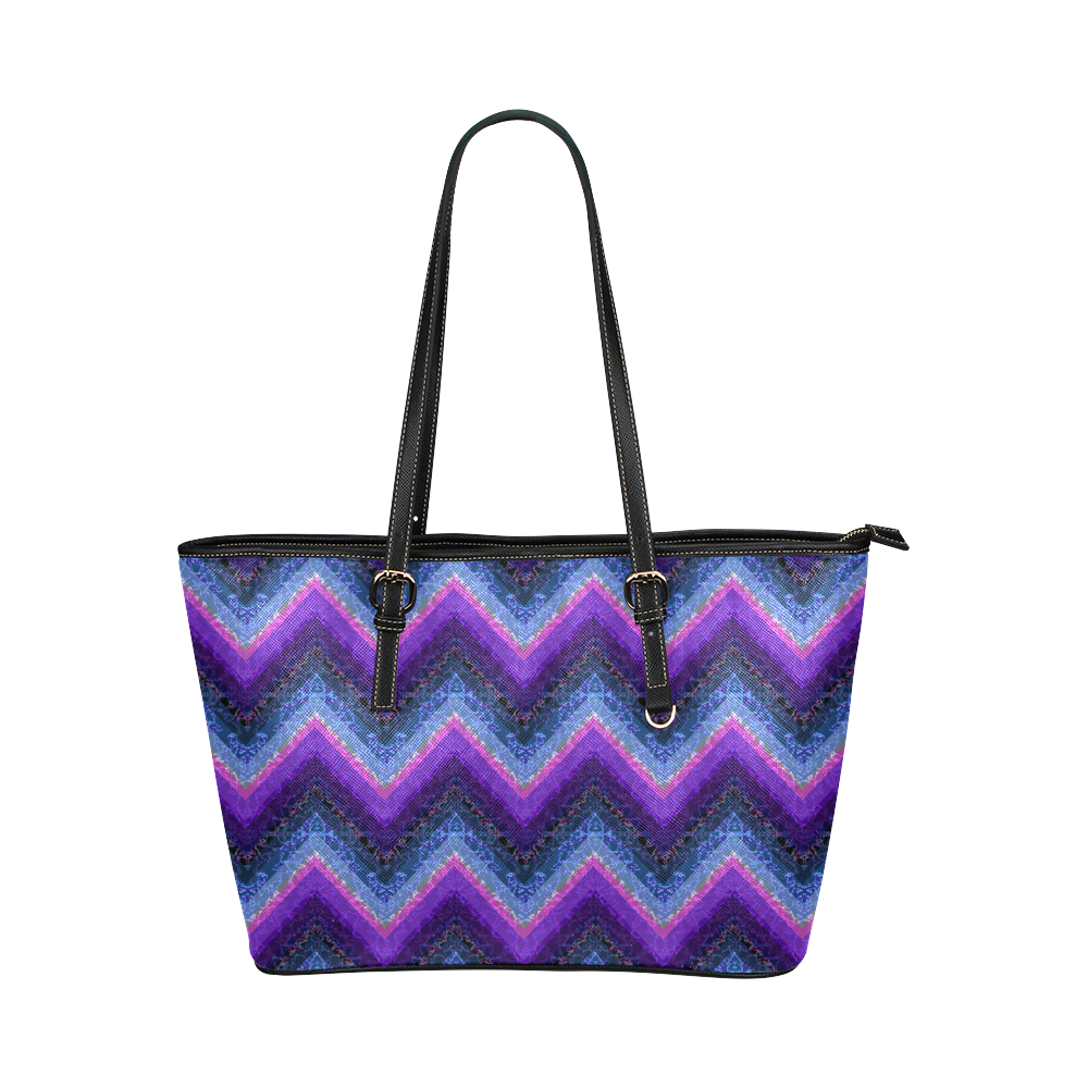 Purple Marble Chevrons Leather Tote Bag/Large (Model 1651)