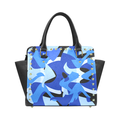 A201 Abstract Shades of Blue and Black Rivet Shoulder Handbag (Model 1645)