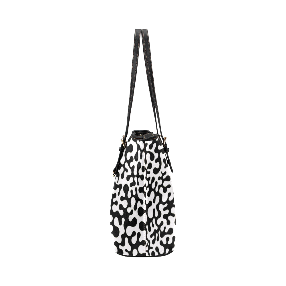 Black and White Blots Leather Tote Bag/Large (Model 1651)