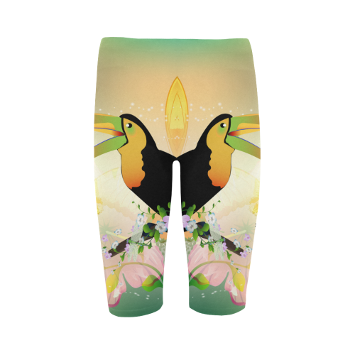 Funny toucan with flowers Hestia Cropped Leggings (Model L03)