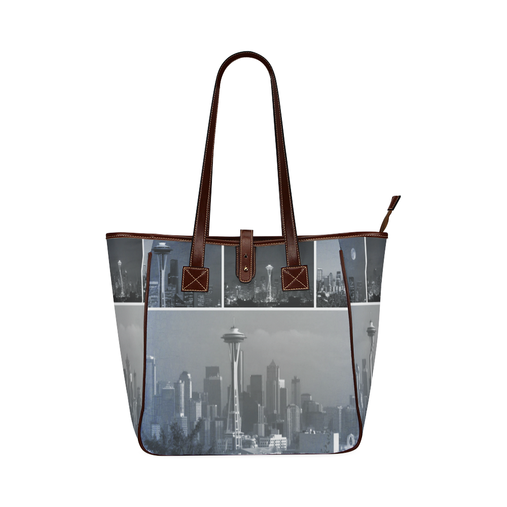 Grey Seattle Space Needle Collage Classic Tote Bag (Model 1644)