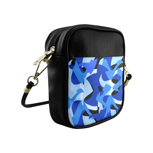 A201 Abstract Shades of Blue and Black Sling Bag (Model 1627)