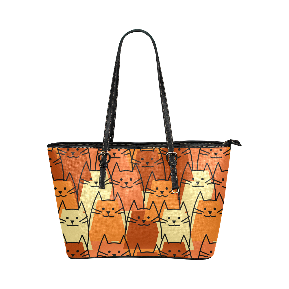 Cute Cats Leather Tote Bag/Large (Model 1651)