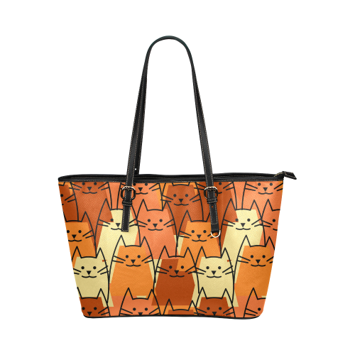 Cute Cats Leather Tote Bag/Large (Model 1651)