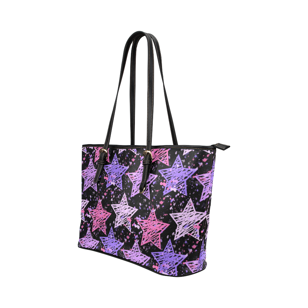 Painted Stars Leather Tote Bag/Large (Model 1651)