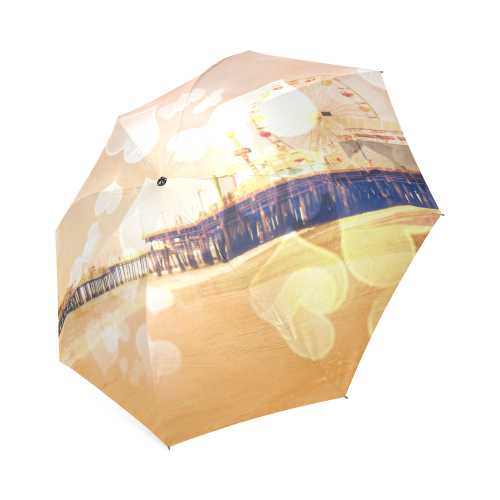 Yellow Bokeh Hearts Santa Monica Pier Foldable Umbrella (Model U01)