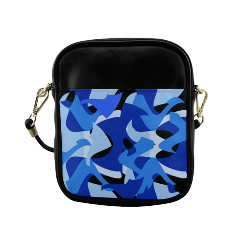 A201 Abstract Shades of Blue and Black Sling Bag (Model 1627)