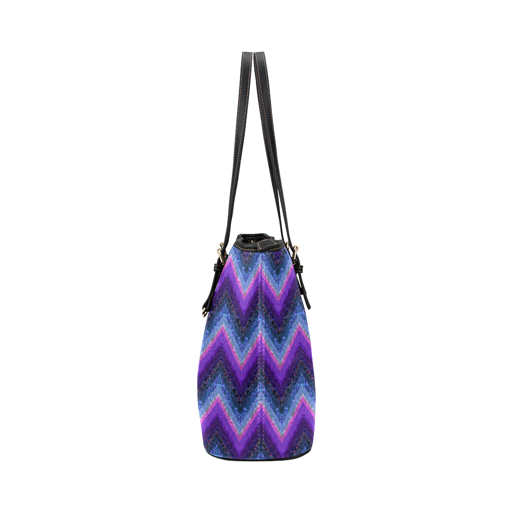 Purple Marble Chevrons Leather Tote Bag/Large (Model 1651)
