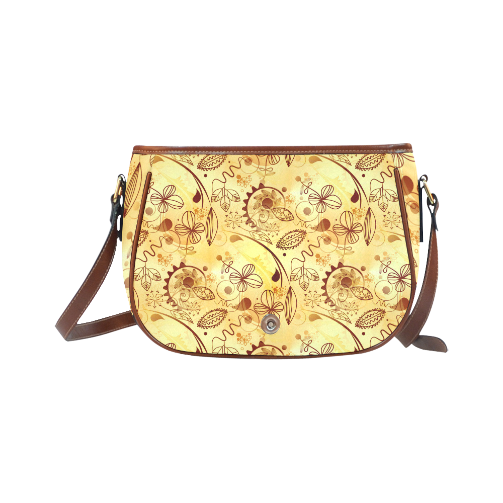 Gold Floral Doodle Saddle Bag/Large (Model 1649)