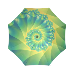 Yellow and Lime Green Spiral Fractal Foldable Umbrella (Model U01)