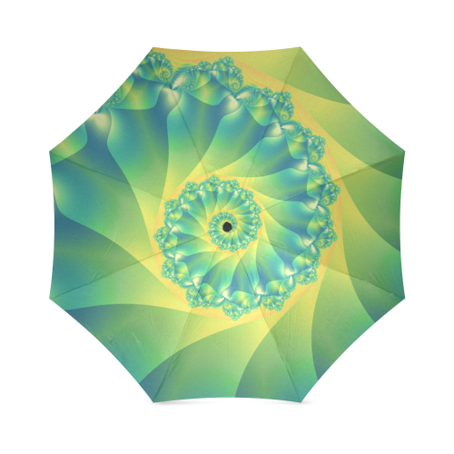Yellow and Lime Green Spiral Fractal Foldable Umbrella (Model U01)