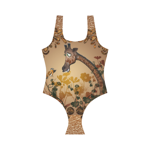 Sweet giraffe with bird Vest One Piece Swimsuit (Model S04)