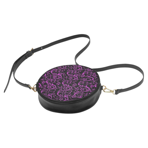 Vintage Floral Purple Amethyst Black Round Sling Bag (Model 1647)