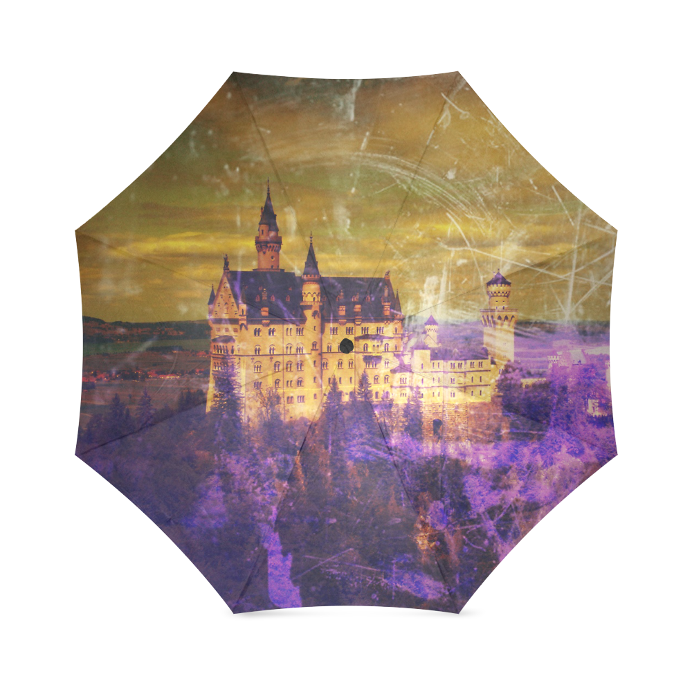 Yellow Purple Neuschwanstein Castle Foldable Umbrella (Model U01)
