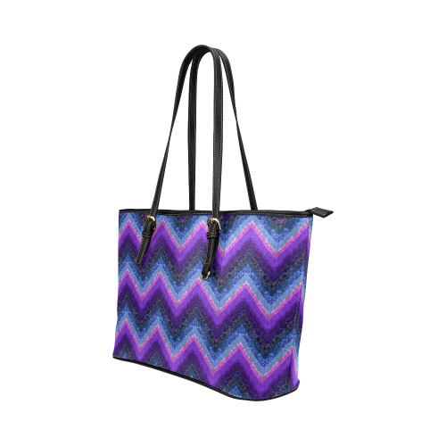 Purple Marble Chevrons Leather Tote Bag/Small (Model 1651)