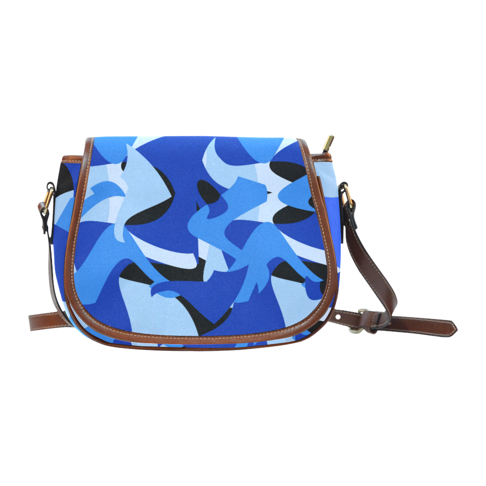 A201 Abstract Shades of Blue and Black Saddle Bag/Small (Model 1649) Full Customization