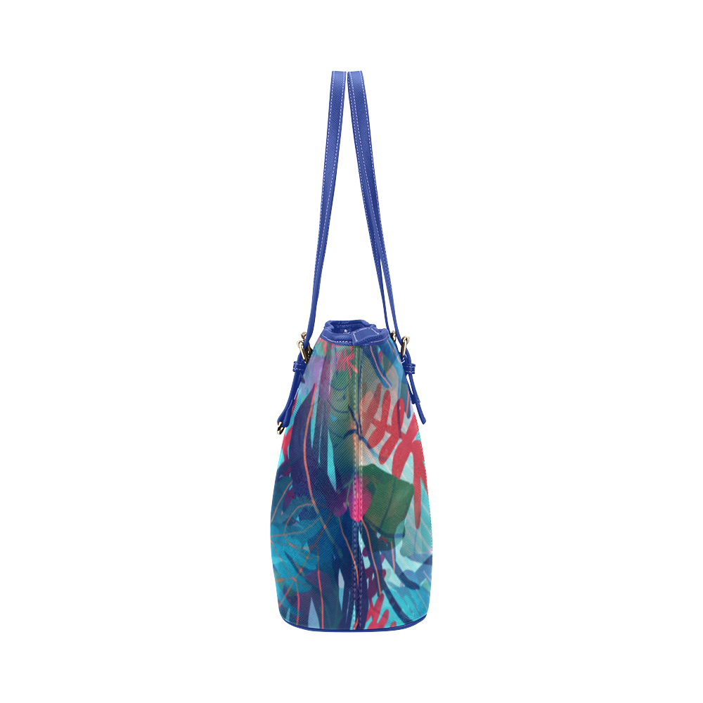 Tropical Blues Leather Tote Bag/Large (Model 1651)
