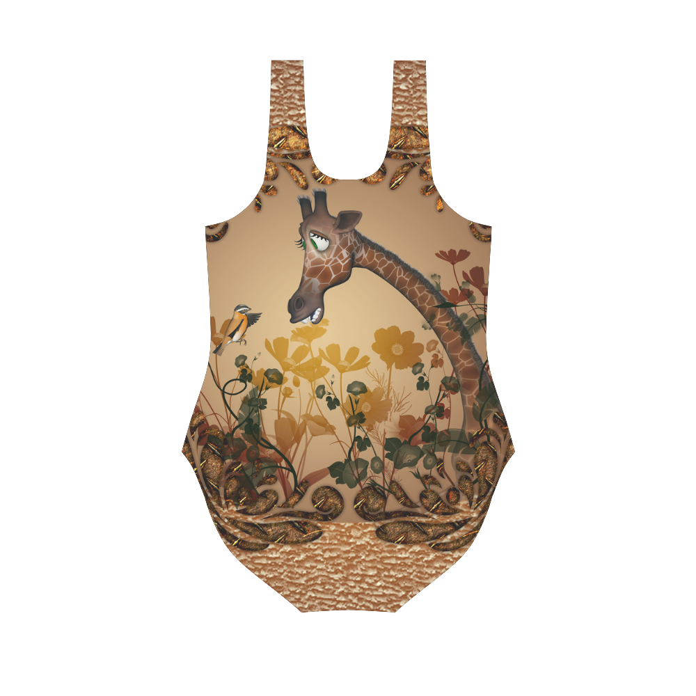 Sweet giraffe with bird Vest One Piece Swimsuit (Model S04)