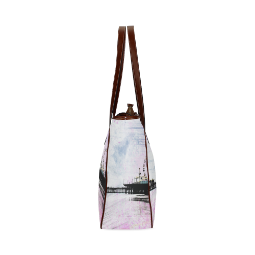 Pink Grunge Santa Monica Pier Classic Tote Bag (Model 1644)