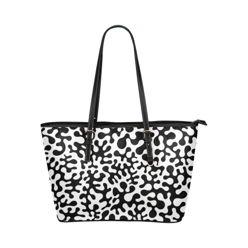 Black and White Blots Leather Tote Bag/Small (Model 1651)