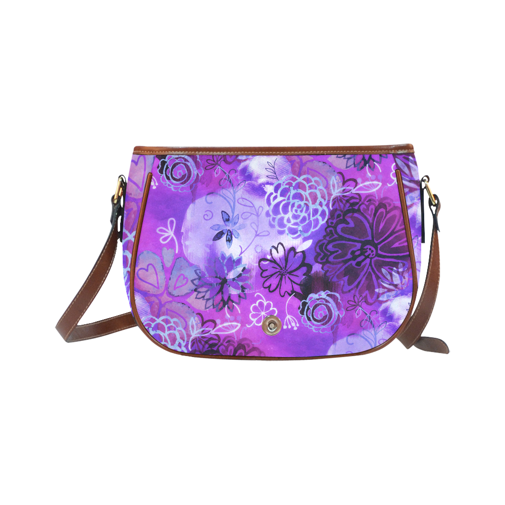 Urban Purple Flowers Saddle Bag/Large (Model 1649)