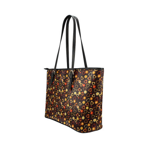 Hearts And Flowers Leather Tote Bag/Small (Model 1651)