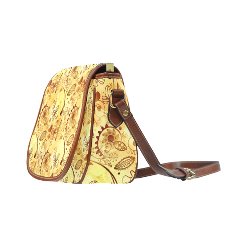Gold Floral Doodle Saddle Bag/Large (Model 1649)