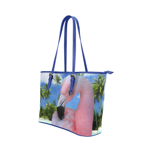 Flamingo and Beach Leather Tote Bag/Large (Model 1651)