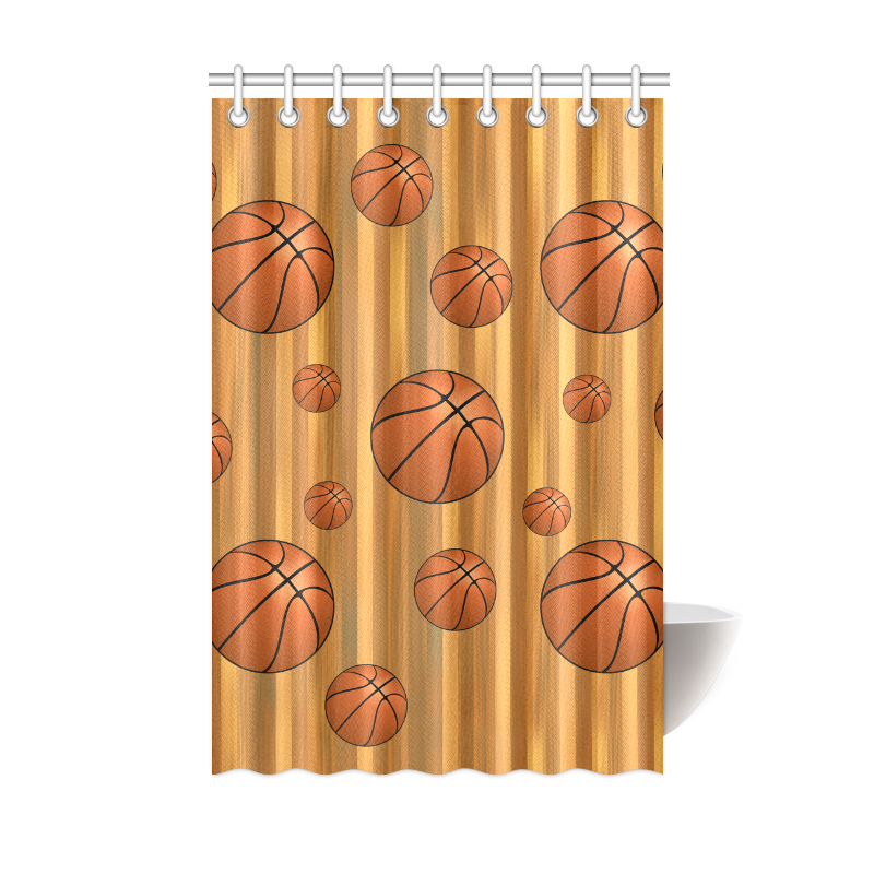 Basketballs with Wood Background Shower Curtain 48"x72"