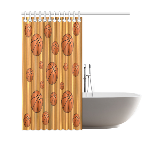 Basketballs with Wood Background Shower Curtain 69"x70"