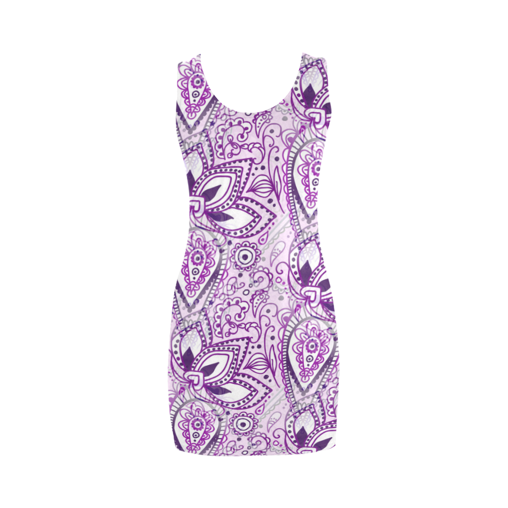 Purple Paisley Doodle Medea Vest Dress (Model D06)