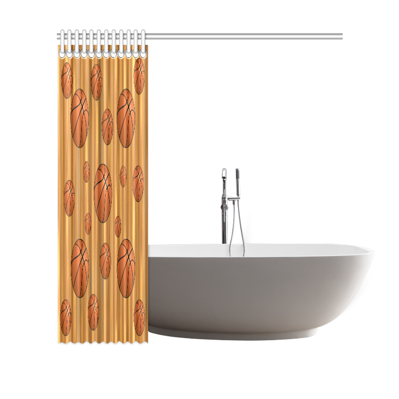 Basketballs with Wood Background Shower Curtain 69"x70"