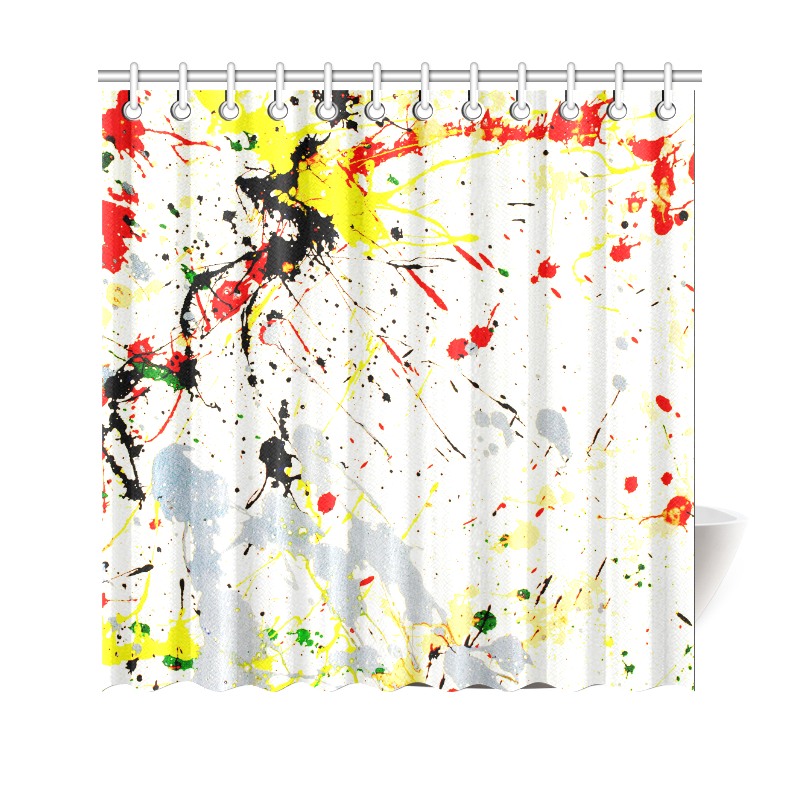 Yellow & Black Paint Splatter Shower Curtain 69"x70"