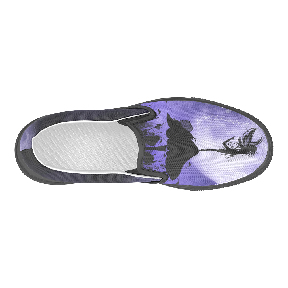 A beautiful fairy dancing on a mushroom silhouette Men's Slip-on Canvas Shoes (Model 019)