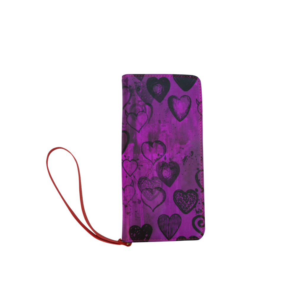 Grunge Purple Hearts Women's Clutch Wallet (Model 1637)