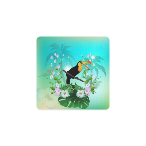 Cute toucan with flowers Square Coaster