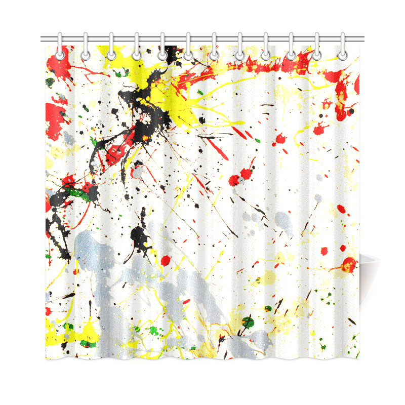 Yellow & Black Paint Splatter Shower Curtain 72"x72"