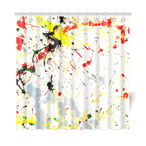 Yellow & Black Paint Splatter Shower Curtain 72"x72"