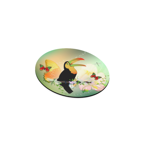 Funny toucan with flowers Round Coaster