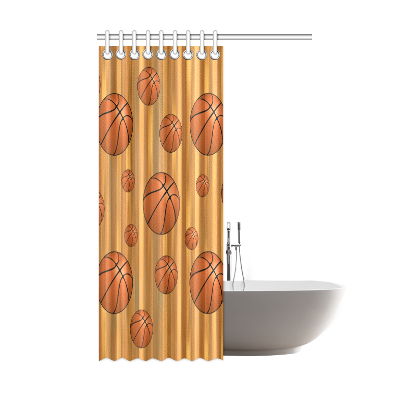 Basketballs with Wood Background Shower Curtain 48"x72"