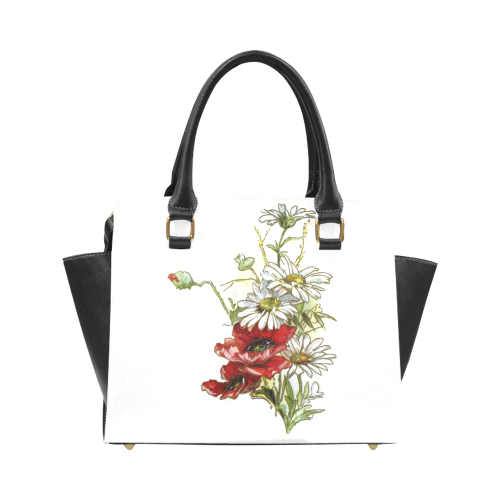 Vintage Floral Daisies Poppies Rivet Shoulder Handbag (Model 1645)