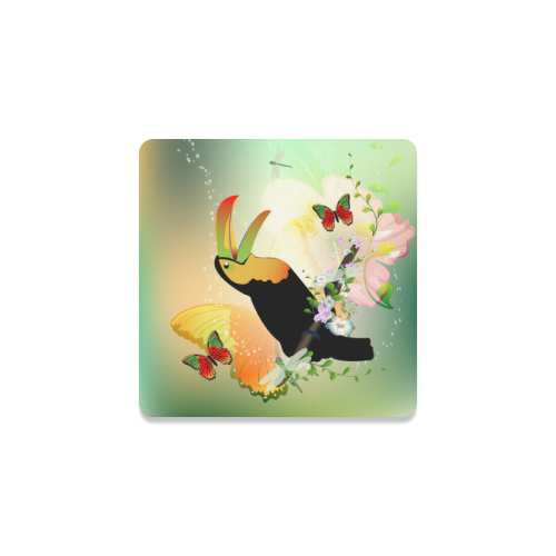 Funny toucan with flowers Square Coaster