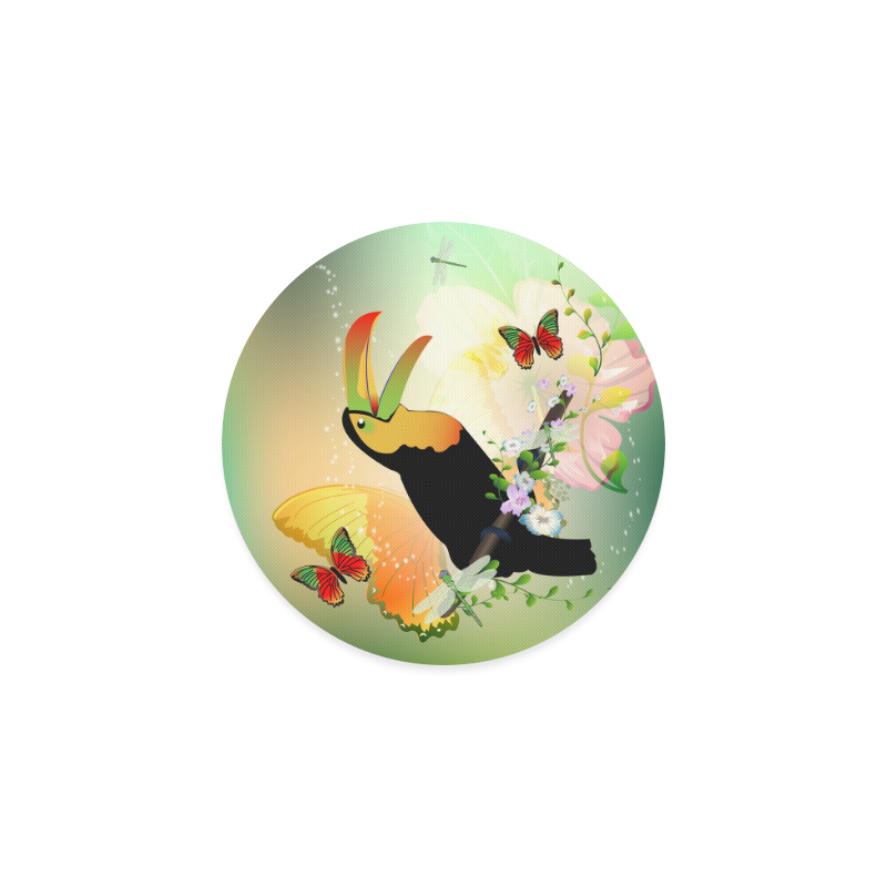 Funny toucan with flowers Round Coaster