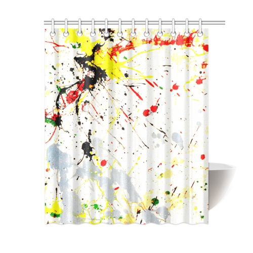 Yellow & Black Paint Splatter Shower Curtain 60"x72"
