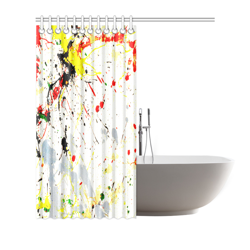 Yellow & Black Paint Splatter Shower Curtain 66"x72"
