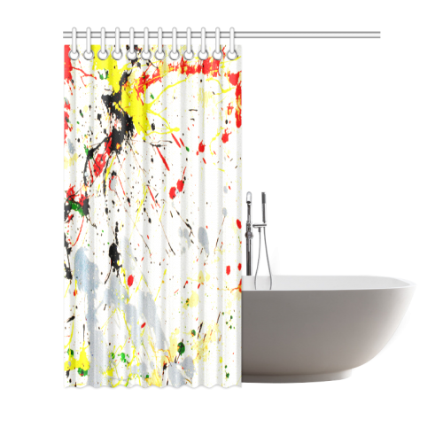 Yellow & Black Paint Splatter Shower Curtain 66"x72"
